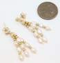 Romantic 14k Yellow Gold Bead & Freshwater Pearl Drop Earrings 2.1g image number 6