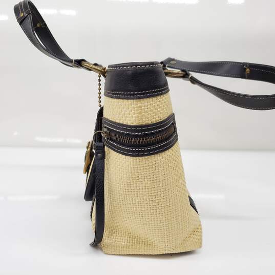 Coach Legacy Natural Woven Straw Black Leather Trim Handbag image number 2