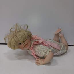Porcelain Baby Girl Doll with Blonde Hair