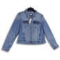NWT Womens Blue Denim Spread Collar Long Sleeve Jean Jacket Size Large image number 3