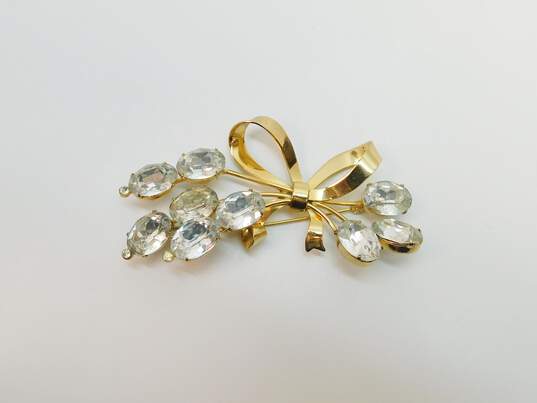 Vintage Coro Gold Tone Floral Clip Earrings & Icy Ribbon Statement Brooch 40.8g image number 3