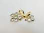 Vintage Coro Gold Tone Floral Clip Earrings & Icy Ribbon Statement Brooch 40.8g image number 3