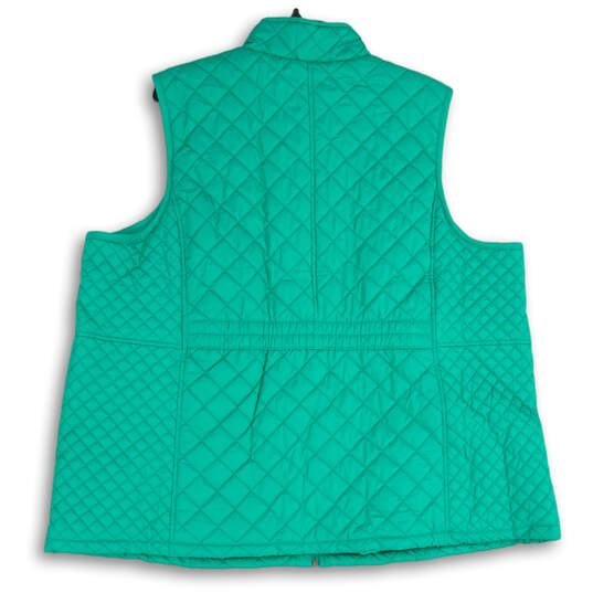 NWT Women Green Sleeveless Mock Neck Full-Zip Quilted Vest Size 3X image number 2