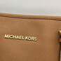 Womens Brown Leather Logo Charm Inner Pockets Tote Bag Purse Size Large image number 5