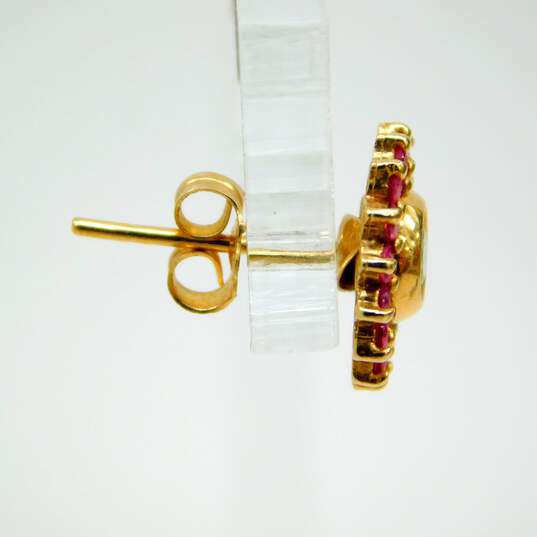 14K Yellow Gold Bezel Set 0.34 CTTW Diamond Stud Earrings w/ Ruby Enhancers 3.3g image number 3