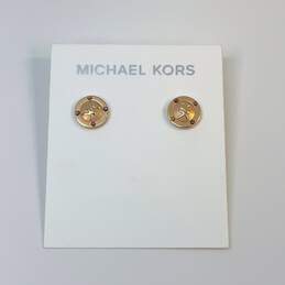 Designer Michael Kors Gold-Tone MK Logo Button Fashionable Stud Earrings