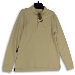 NWT Mens Tan Long Sleeve Spread Collar Polo Shirt Size Large