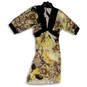 NWT Womens Gold Black Paisley Short Sleeve Pullover A-Line Dress Size 38 image number 2