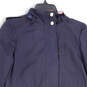 Womens Blue Hooded Flap Pockets Long Sleeve Rain Coat Size XS image number 3