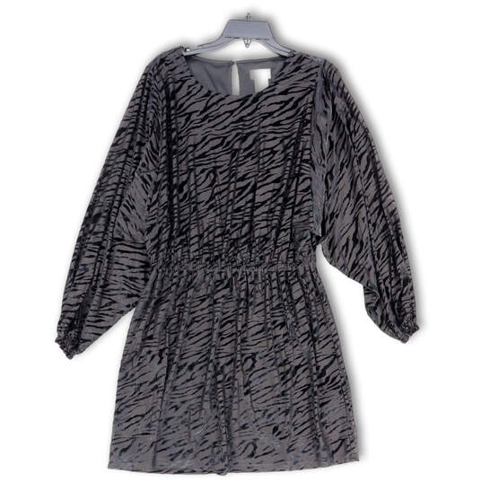 Womens Gray Black Animal Print Key Holeback Long Sleeve Mini Dress Size L image number 1