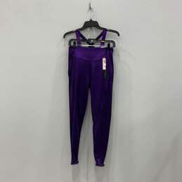 NWT Victoria Secret Womens Purple Sparkle Leggings & Sports Bra Workout Set 10