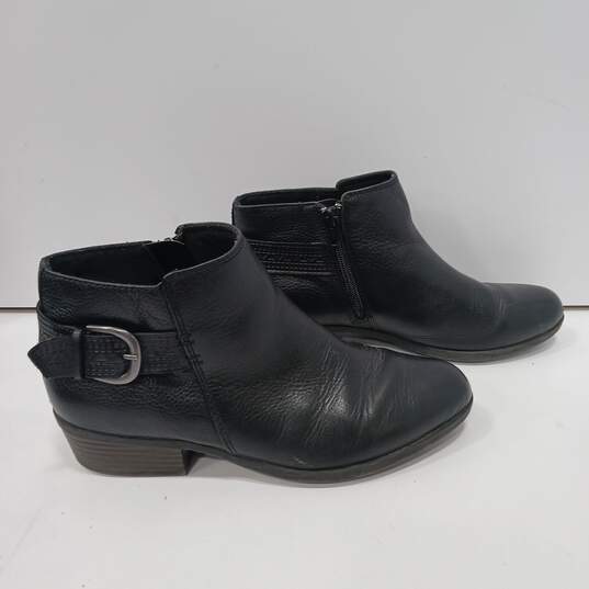 Clarks Women's Black Leather Addiy Kara Side Zip Buckle Accent Booties Size 7.5M image number 4