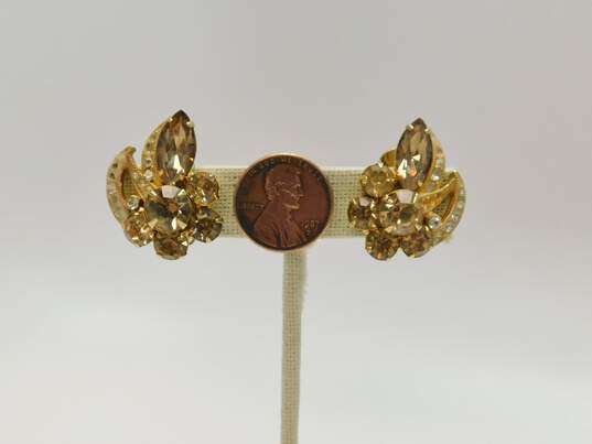 Vintage Eisenberg Ice Goldtone Icy Smoky & Clear Rhinestones Cluster Clip On Earrings 12.6g image number 4