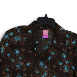 NWT Womens Blue Brown Floral Long Sleeve Spread Collar Button-Up Shirt Sz L