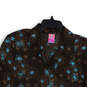 NWT Womens Blue Brown Floral Long Sleeve Spread Collar Button-Up Shirt Sz L image number 1