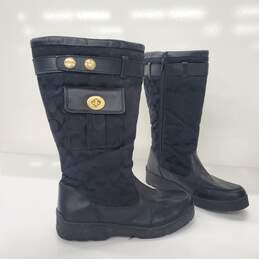 Coach Women's Signature Kayla Black Canvas Leather Trim Boots Size 9.5 w/COA