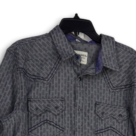 NWT Mens Gray Blue Spread Collar Long Sleeve Button-Up Shirt Size L image number 3