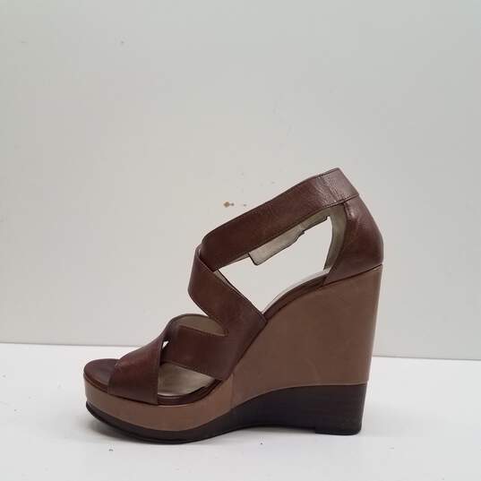 Michael Kors Brown Leather Strap Wedge Sandal Shoes Size 6 M image number 2