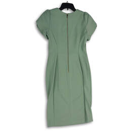 Womens Green Crew Neck Puff Sleeve Knee Length Back Zip Sheath Dress Size 4 alternative image
