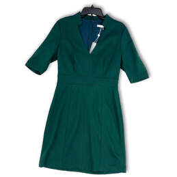 NWT Womens Green V-Neck Short Sleeve Knee Length Back Zip Shift Dress Sz 10