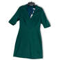 NWT Womens Green V-Neck Short Sleeve Knee Length Back Zip Shift Dress Sz 10 image number 1