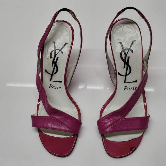 Yves Saint Laurent Pink Leather Slingback Heels Size 5 AUTHENTICATED image number 1