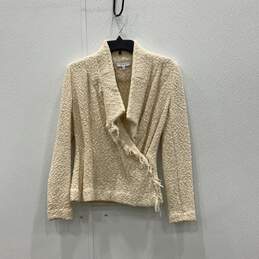 IRO Womens Beige Tweed Fringe Shawl Collar Long Sleeve Blazer Cardigan Size 38