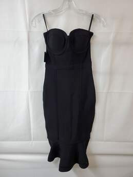 Bebe Black Sweetheart Bustier Strapless Bandage Bodycon Ruffle Dress Size XS