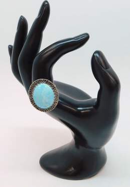 Artisan 925 Southwestern Turquoise Cabochon Coiled Oval Split Shank Ring 8.8g