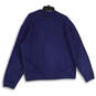 Mens Blue Cutout Neck Long Sleeve Ribbed Hem Pullover Sweater Size L/G image number 2