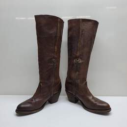 Frye Side Zipper Boots Knee High 9B Brown Leather alternative image