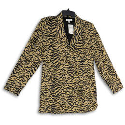 Womens Black Yellow Tiger Print Double Breasted Two Button Blazer Size 3