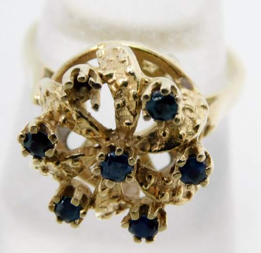 14K Gold Dark Blue Spinel Accented Unique Textured Crown Ring For Repair 5.0g image number 3