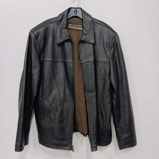 Columbia Black Leather Full Zip Jacket Men's Size L image number 1