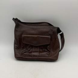 Womens Brown Leather Zipper Pockets Shoulder Bag Purse alternative image