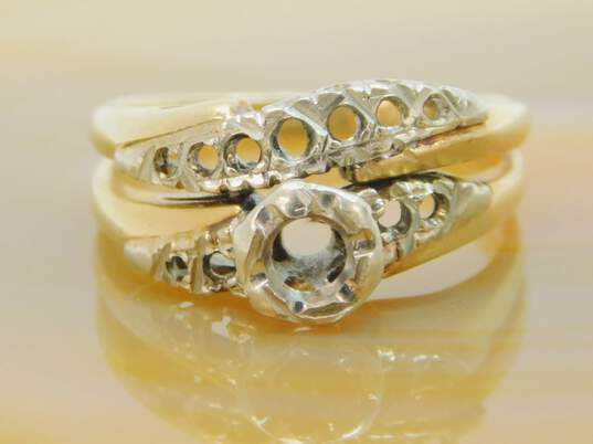 Vintage 14K Two Tone White & Yellow Gold Bridal Ring Setting 4.2g image number 1