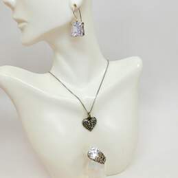 Sterling Silver Diamonique CZ Scroll Heart Jewelry 21.9g
