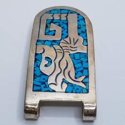 TR_ Sterling Silver Turquoise Chip Inlay 2 1/2 Money Clip 24.5