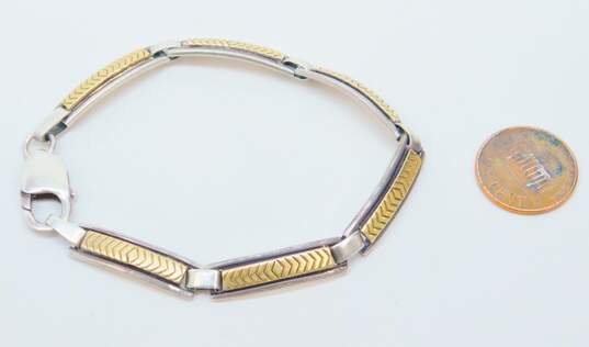 Artisan MM Rogers TS Stamped 925 Sterling Silver & 14K Yellow Gold Etched Panel Bracelet 20.2g image number 5