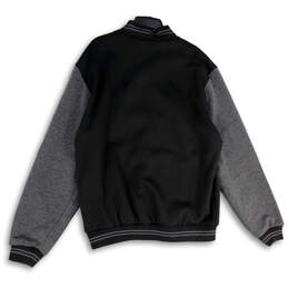 NWT Mens Black Gray Mock Neck Long Sleeve Snap Front Varsity Jacket Sz XXL alternative image