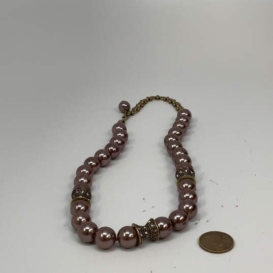 Designer Heidi Daus Gold-Tone Knotted Pearls Rhinestones Beaded Necklace image number 2