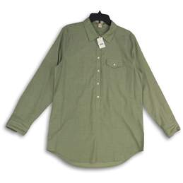 NWT Womens Green Long Sleeve Spread Collar Half Button Up Shirt Size Large