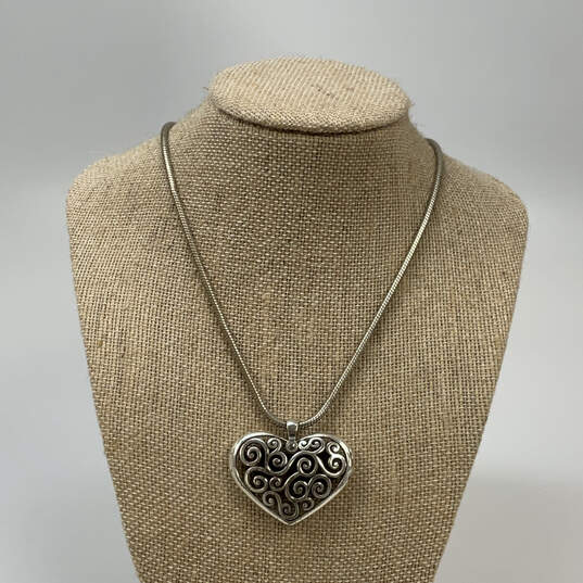 Designer Brighton Silver-Tone Barrel Chain Contempo Heart Pendant Necklace image number 1