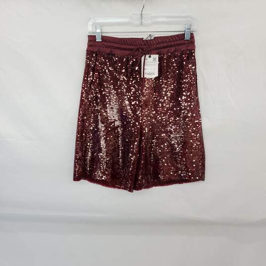 Zara Maroon Sequin Lined Elastic Waist Short WM Size XS NWT image number 1