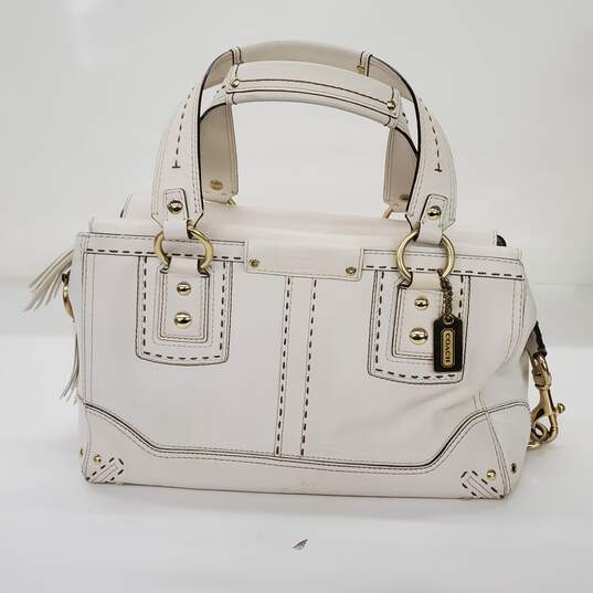 Coach Hamptons Andrea Large White Leather Satchel Bag image number 1