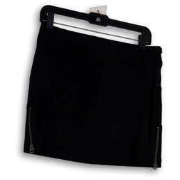 Womens Black Flat Front Elastic Waist Pockets Side Zip Mini Skirt Size 2