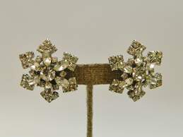 Vintage Silvertone Icy Rhinestones Snowflake Clip On Earrings Flower & Triangle Cluster Brooches & Bracelet 62.2g alternative image