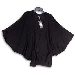NWT Womens Black Kimono Sleeve Open Front Poncho Cape Sweater Size O/S