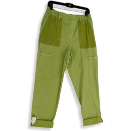 Womens Green Elastic Waist Pockets Straight Leg Cargo Pants Size Medium