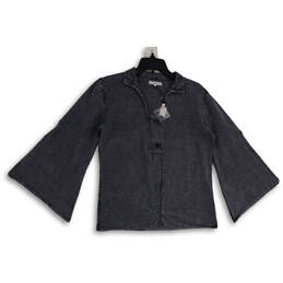 NWT Womens Gray Medium Wash Slit Bell Sleeve Denim Jacket Size Small